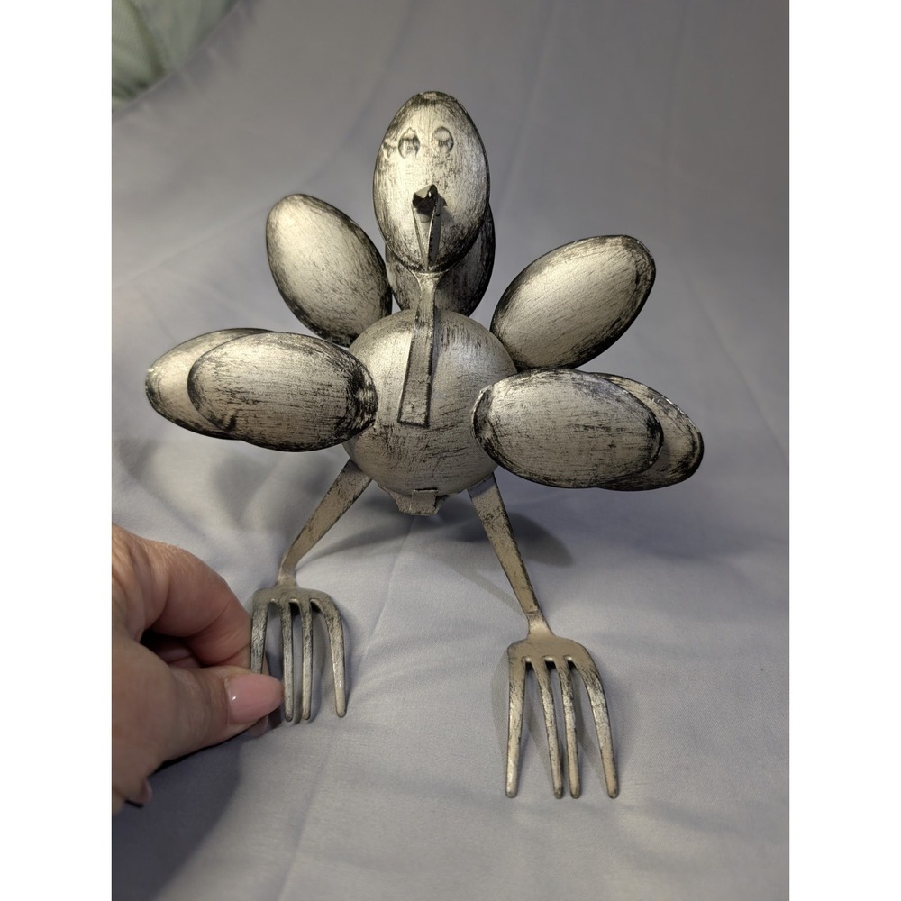 Vtg Handmade Spoon & Fork Turkey Folk Art Sculpture Rustic Thanksgiving‎ Decor